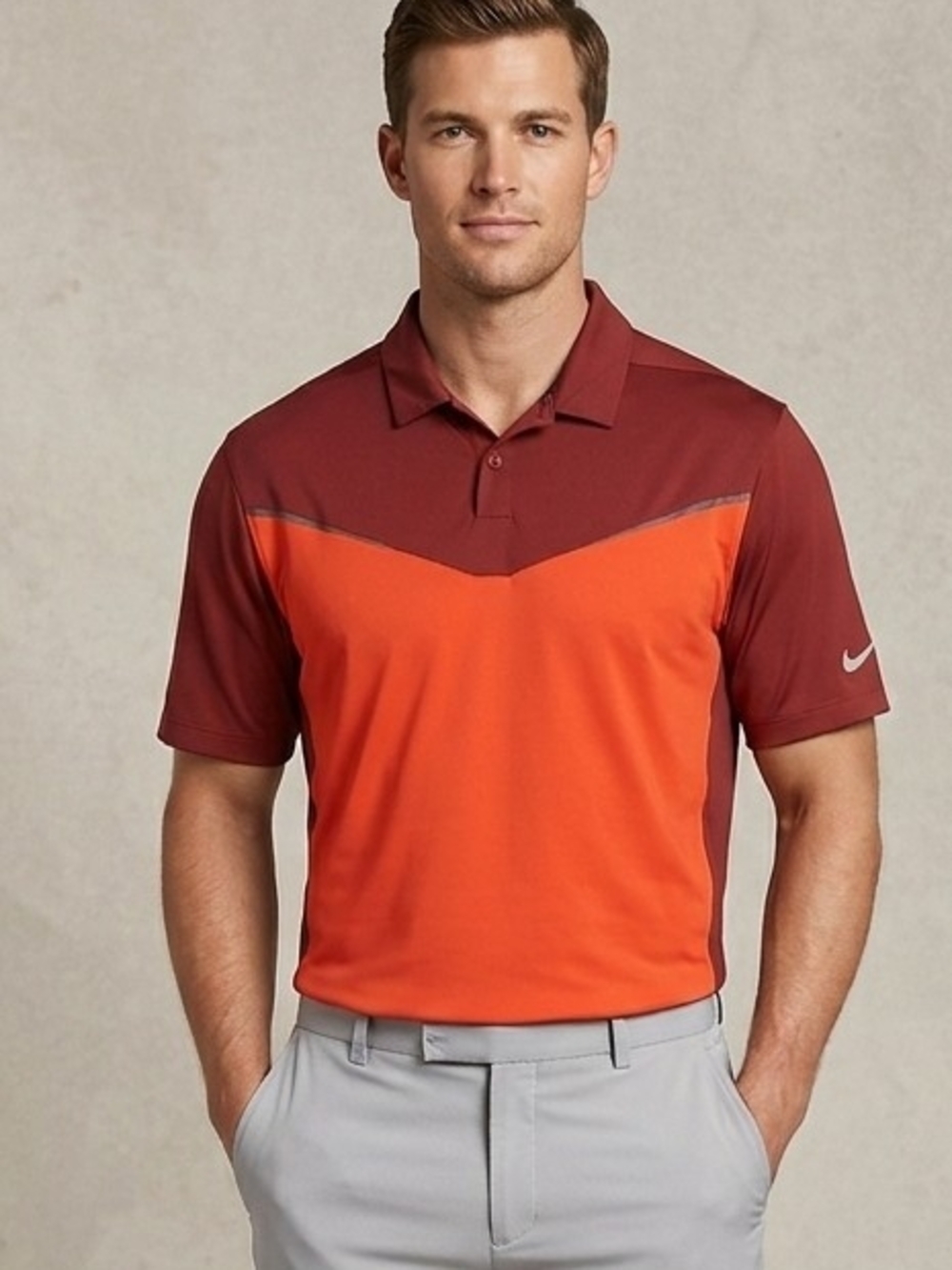 Nike Golf Tour Performance Dri-FIT Polo XL Maroon & Orange Two-Tone (24.5"P2P)